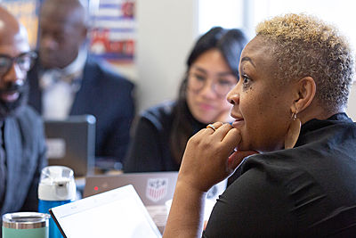Education professional engaged in discussion